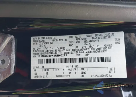 2018 Ford Escape Titanium из США, поврежденный, VIN 1FMCU9J9XJUB66275